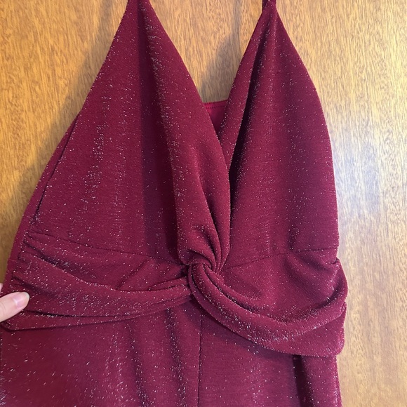 Burgundy Red Tinsel Shimmer Jumpsuit - Outfit - Picture 4 of 7